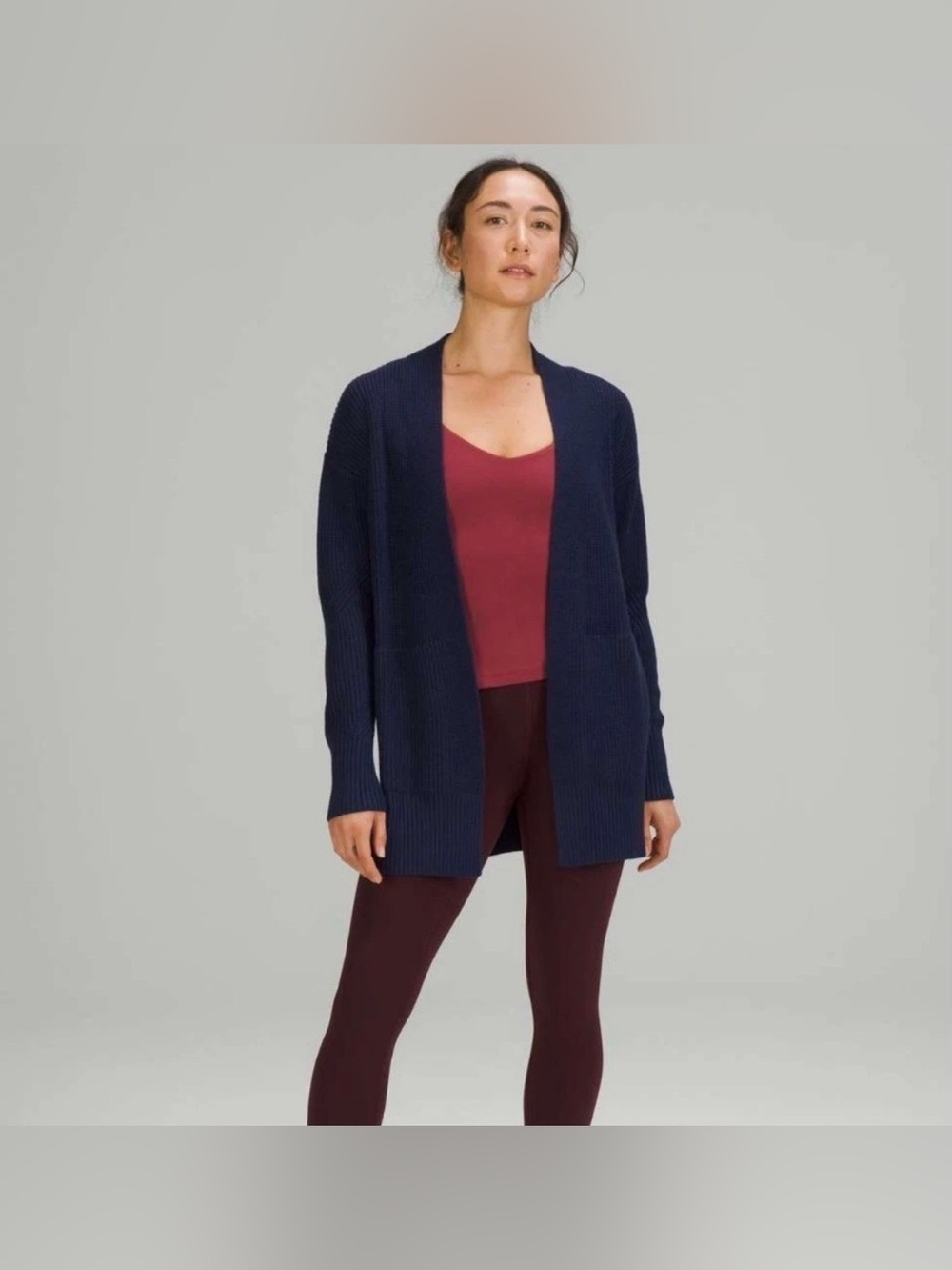 Lululemon Cashlu Sweater Wrap Night Sea Navy Blue Ribbed Cardigan Size XS/SM